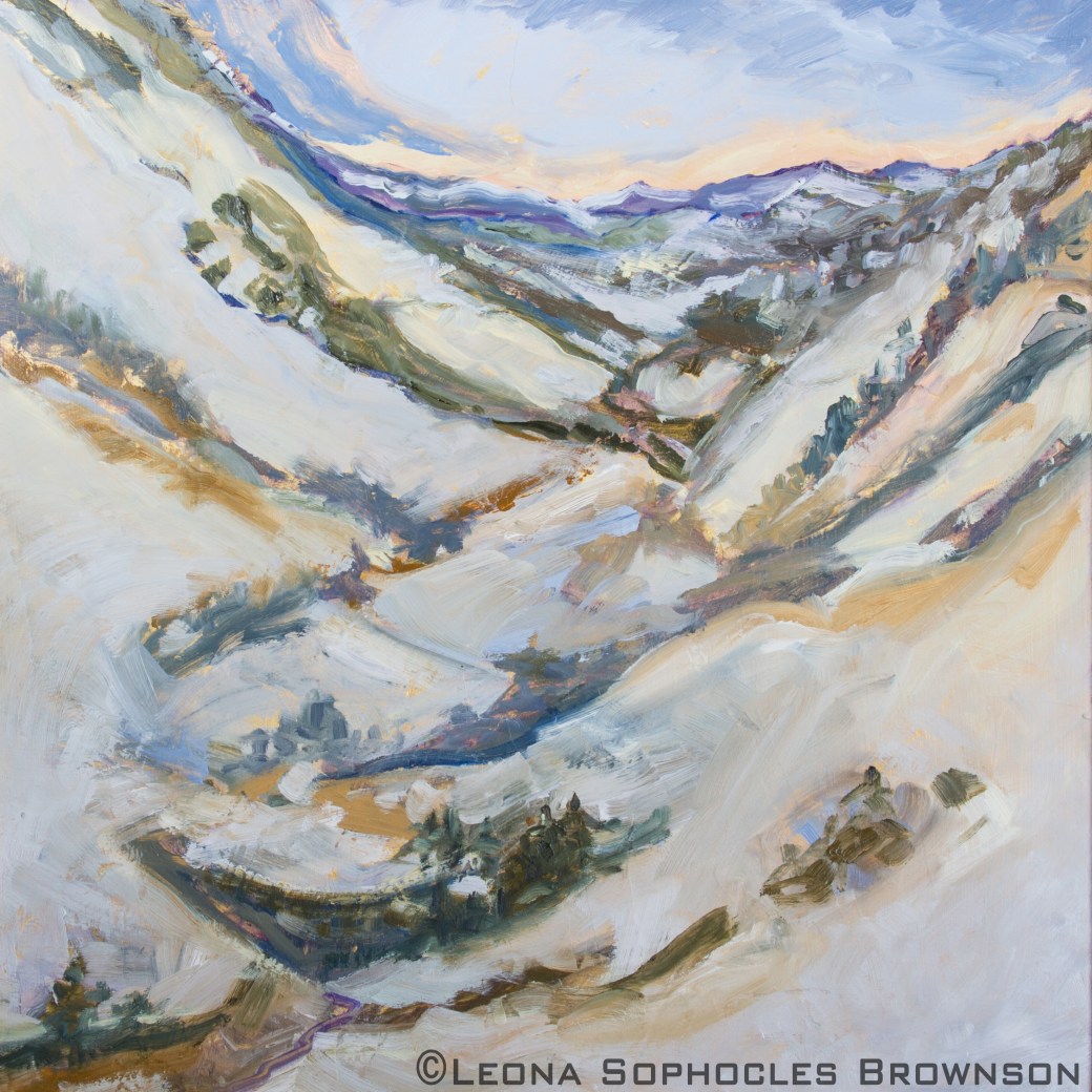 Powder Morning; Red Mountain | Oil on board | 24"x24" framed